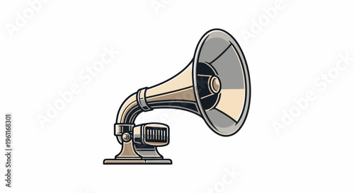 Vintage gramophone with a horn and detailed base on a white background