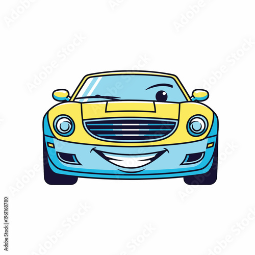 Smiling Cartoon Car Front View.