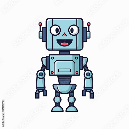 Smiling Robot Character Design Illustration.