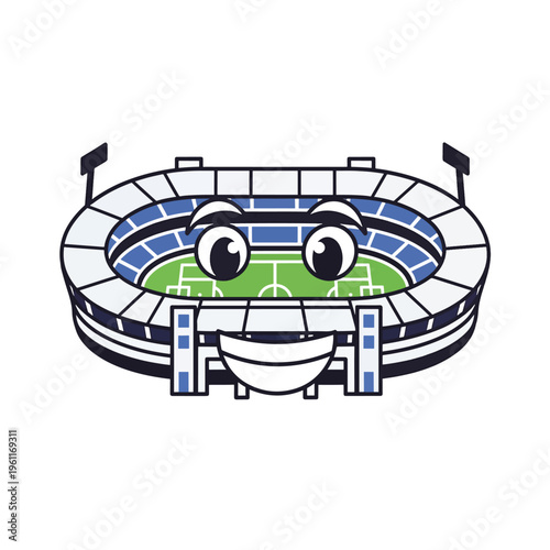 Cartoon football stadium with eyes.