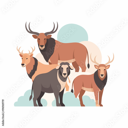 Group of Deer and Goat Animals.