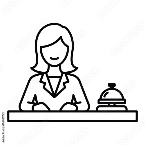 Woman working at hotel reception desk.