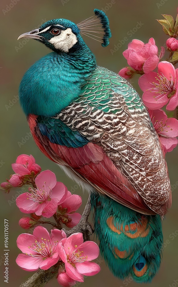 Obraz premium A Chinese painting of a meticulous peacock, created with image technology