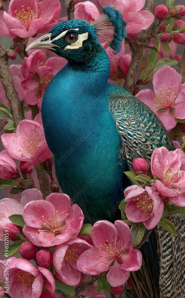 Obraz premium Image technology was used to create a Chinese painting featuring a meticulous peacock