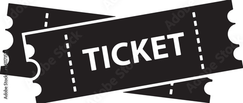 Vintage movie ticket stub icon, black and white cinema admission tickets vector, retro theater entry pass graphic for events and shows