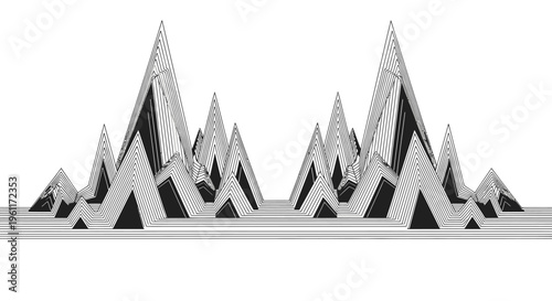 Abstract Geometric Mountain Peaks or Data Visualization, Minimalist Design on Isolated White Background