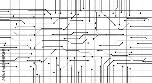 Abstract Circuit Board Grid Pattern, Interconnected Lines and Dots Technology Background on Isolated White Background