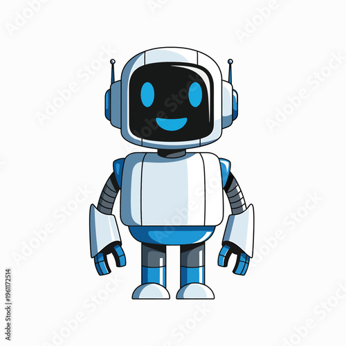 Smiling Robot Character With Blue Eyes.