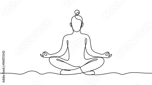 Mindfulness Line Art Illustration with Self Awareness, Meditation and Inner Balance Concept
