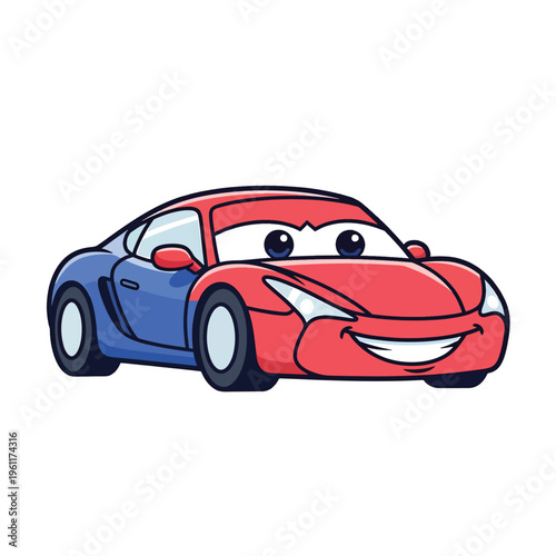 Smiling Cartoon Sports Car Racing Vehicle.