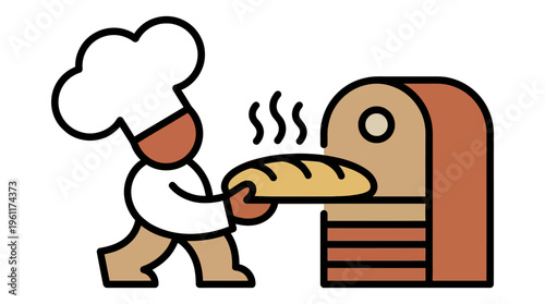 Baker Holding Fresh Bread Vector  Artisan Bakery Illustration, Freshly Baked Loaf, Culinary Craft, Restaurant Menu and Food Blog Graphic