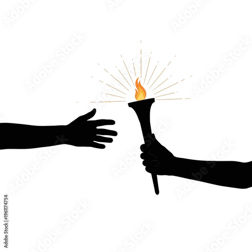 Two hands passing a burning torch.
