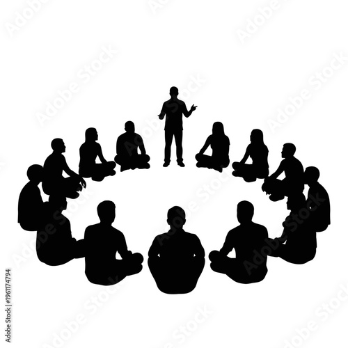 People sitting in a circle listening.