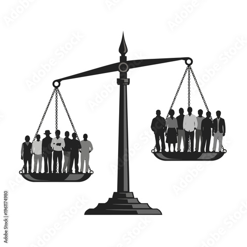 Scales with people on balance plate.