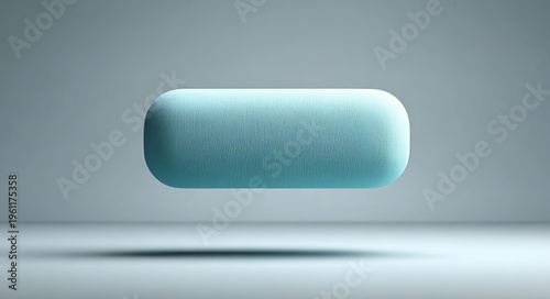 Floating in a gray setting, the light blue cylinder features a brown end