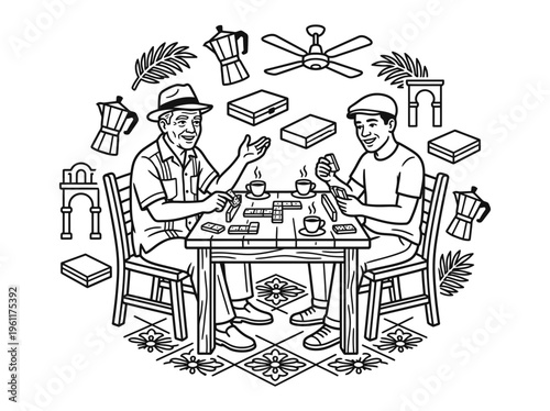 Cuban Domino Plaza Culture Bundle Vector Illustration