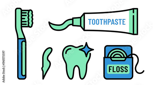 Dental Hygiene Icons Vector  Colorful Tooth Care Symbols Set for Dental Clinics, Oral Health Education and Wellness Marketing