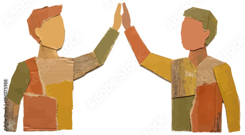 Teamwork High Five Vector  Collaboration Success Illustration, Motivation, Business Partnership and Positive Achievement Concept