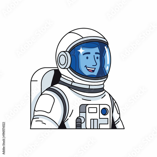 Astronaut in white spacesuit smiling.