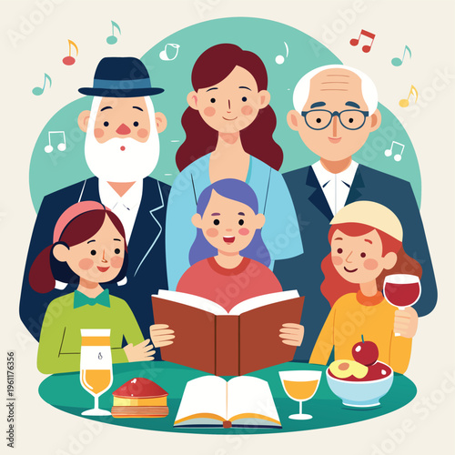 Family enjoying a joyful gathering with music and books during a celebration