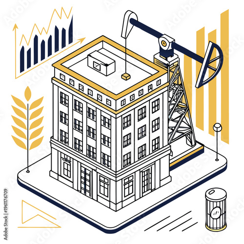  An isometric vector illustration of the OPEC headquarters building in Vienna