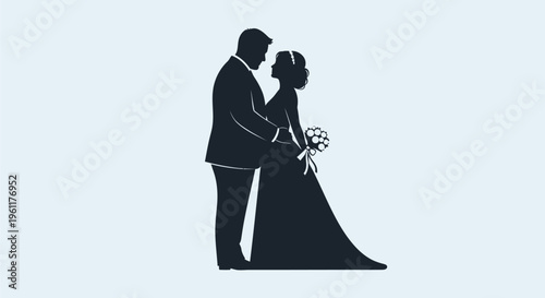 Silhouette of a loving couple on their wedding day.