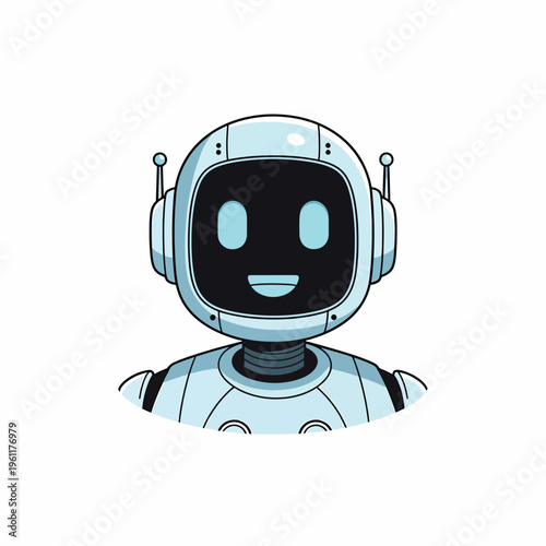 Smiling Robot Character in Helmet.