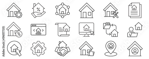Property Management line editable icon set. Containing property, management, buying, selling, renting, house, maintenance, and more. Editable stroke. vector illustration