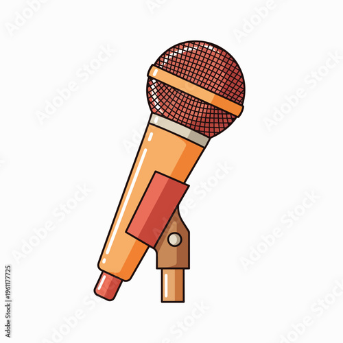 Vintage Microphone with Stand Closeup.