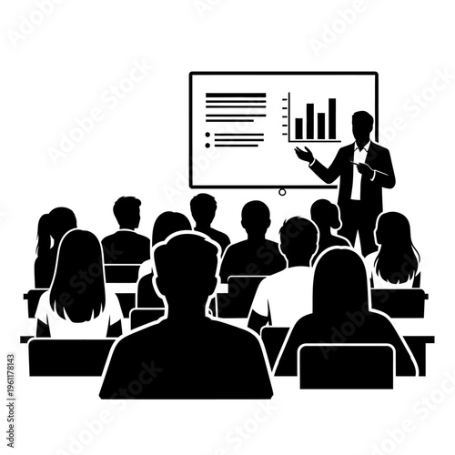 Businessman giving presentation to audience.