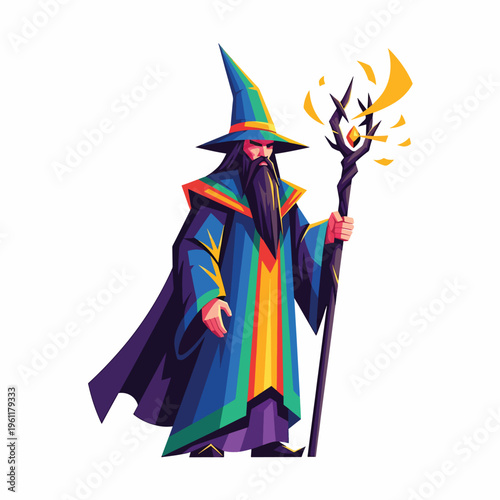 Wizard with a magic staff and hat.