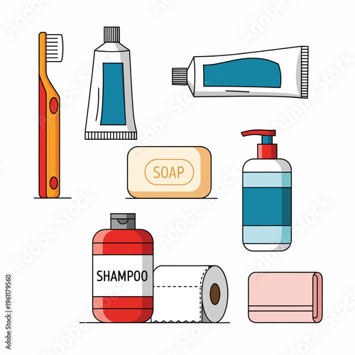 Toiletries and bathroom essentials on display.