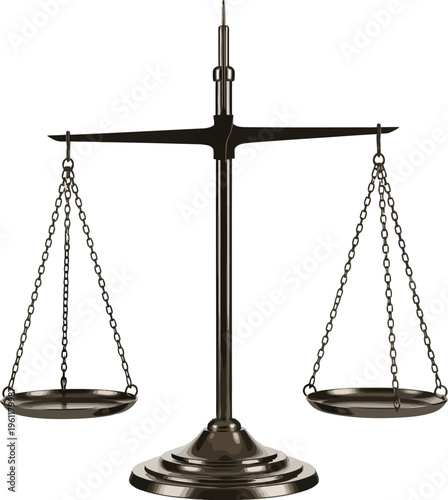 Classic, antique-style metal balance scale stands perfectly level, symbolizing impartiality and the measurement of truth in a professional setting.