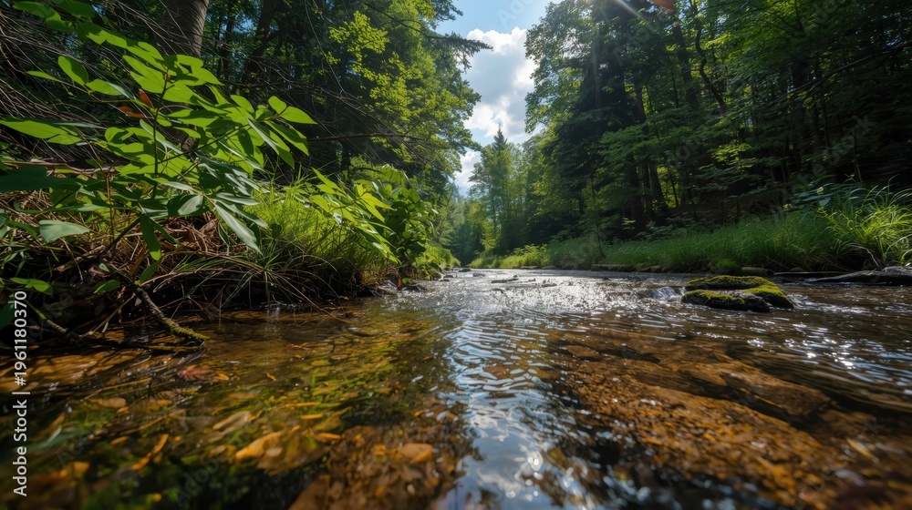 Obraz premium a stream runs through a lush green forest