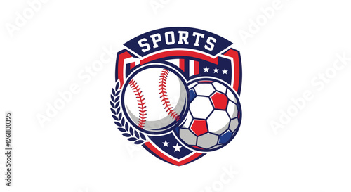 Sports Emblem Featuring Baseball and Soccer Balls.