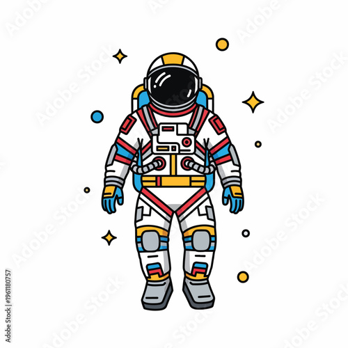 Astronaut in white spacesuit standing.