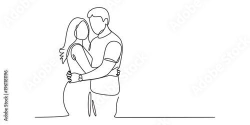 loving couple embracing in minimalist line art