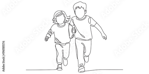 children running together, happy kids illustration