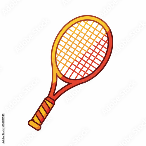 Colorful cartoon tennis racket closeup.