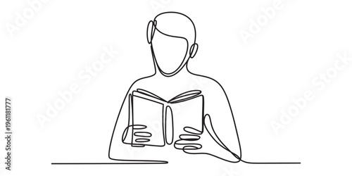 man reading book in one line drawing style