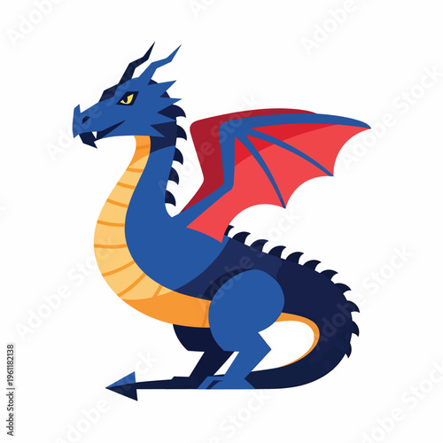 Colorful dragon with red wings.