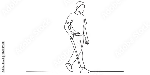man walking alone minimalist line art illustration