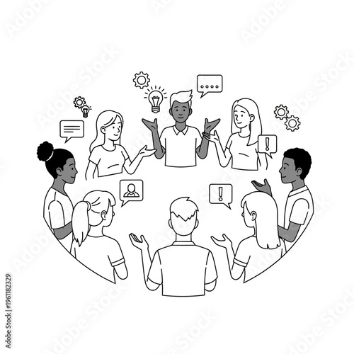 Diverse group of people communicating.
