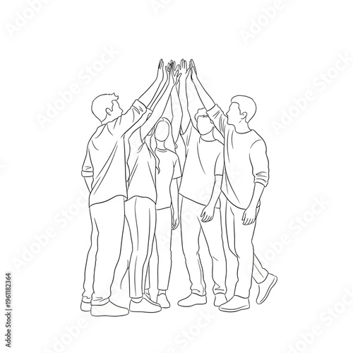 Diverse group of people high fiving.