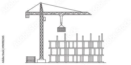 construction crane lifting beam onto building frame
