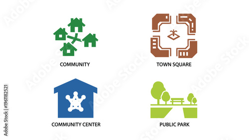 Illustrations of key community infrastructure and amenities icons
