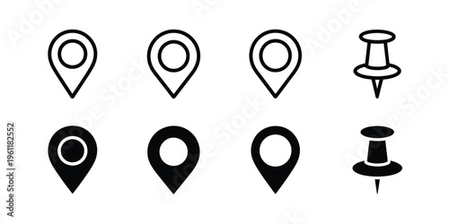 Location map pin icons set. Modern map marker collection. Pinpoint. Location pin icon. Map pin place marker. Map marker pointer icon. GPS location symbol. Flat style vector destination