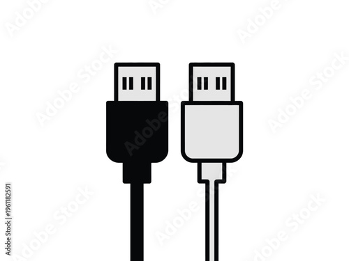 Black and white usb cable connectors isolated on white background