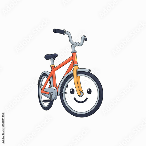 Colorful kids bicycle with smiley face.