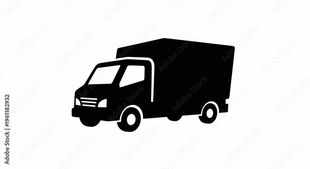 Fototapeta premium Modern business logo features a black silhouette vector truck with a minimal flame logo and fire symbol.